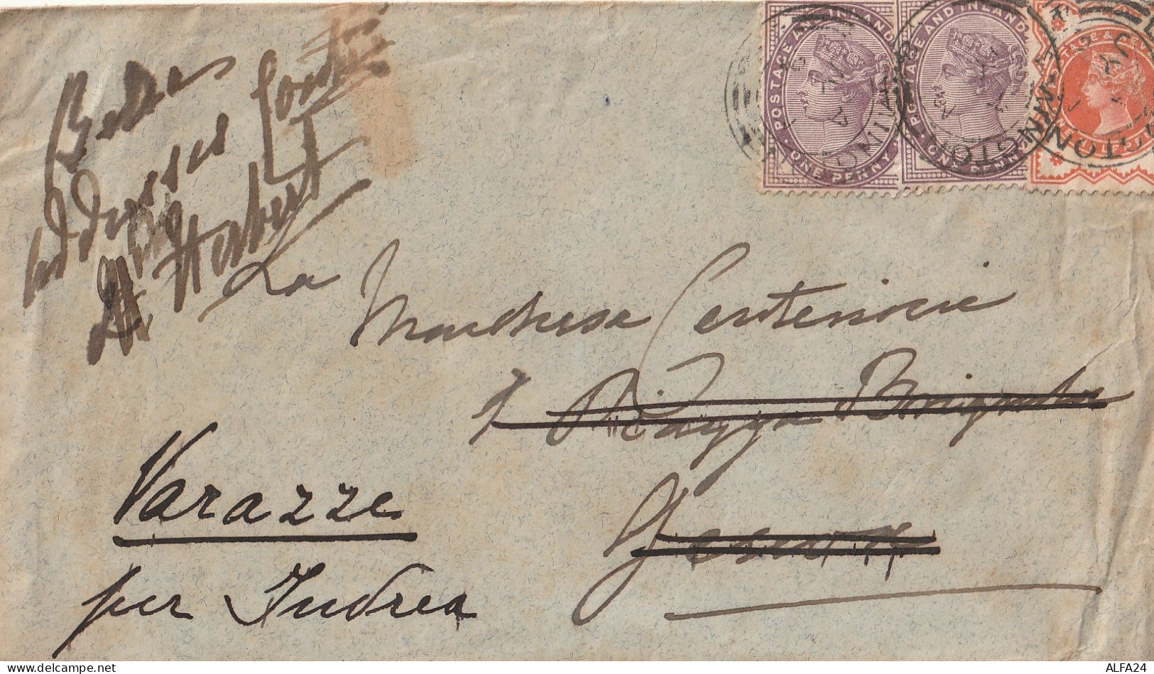 LETTERA REGNO UNITO 1886 1+1+0,5 TIMBRO ARRIVO VARAZZE GENOVA (ZP2753 - Cartas & Documentos