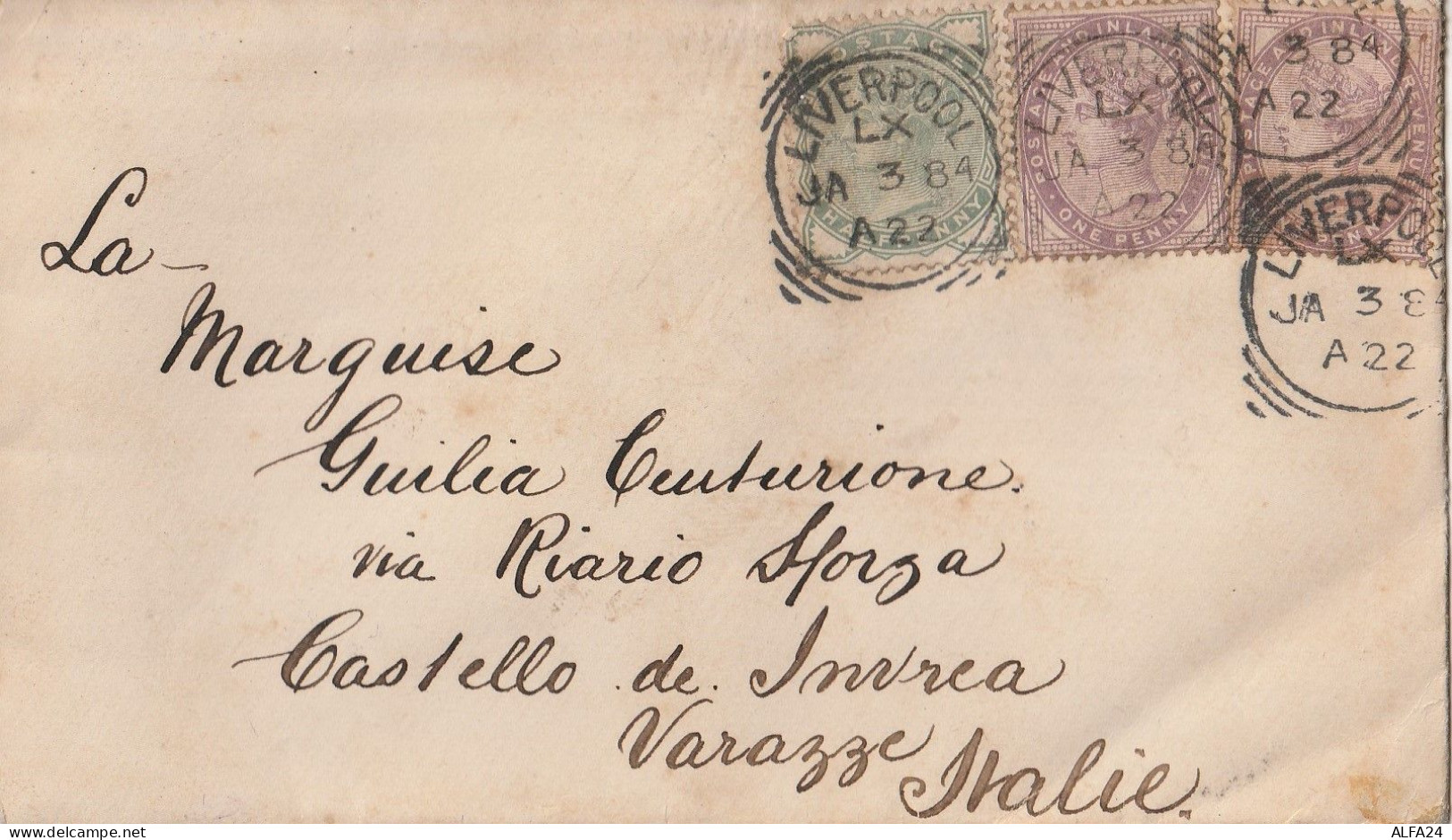 LETTERA REGNO UNITO 1884 1+1+0,5 TIMBRO LIVERPOOL ARRIVO VARAZZE (ZP2754 - Covers & Documents