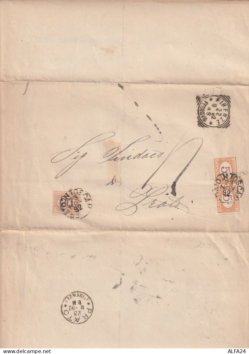 LETTERA 1892 SEGNATASSE 2X5+30 TIMBRO PRATO IN TOSCANA FIRENZE (ZP2671 - Impuestos