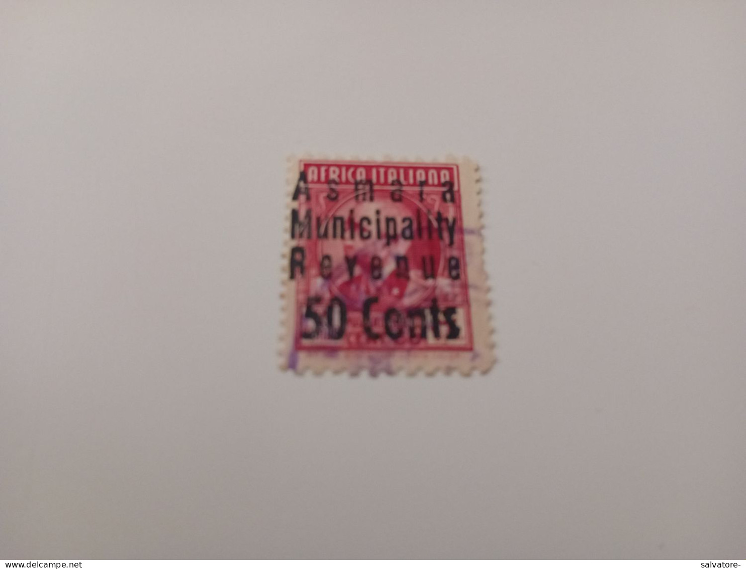 MARCA DA BOLLO AFRICA ITALIANA SOPRASTAMPATA ASMARA MUNICIPALITY REVENUE 50 CENTS - Oost-Afrika