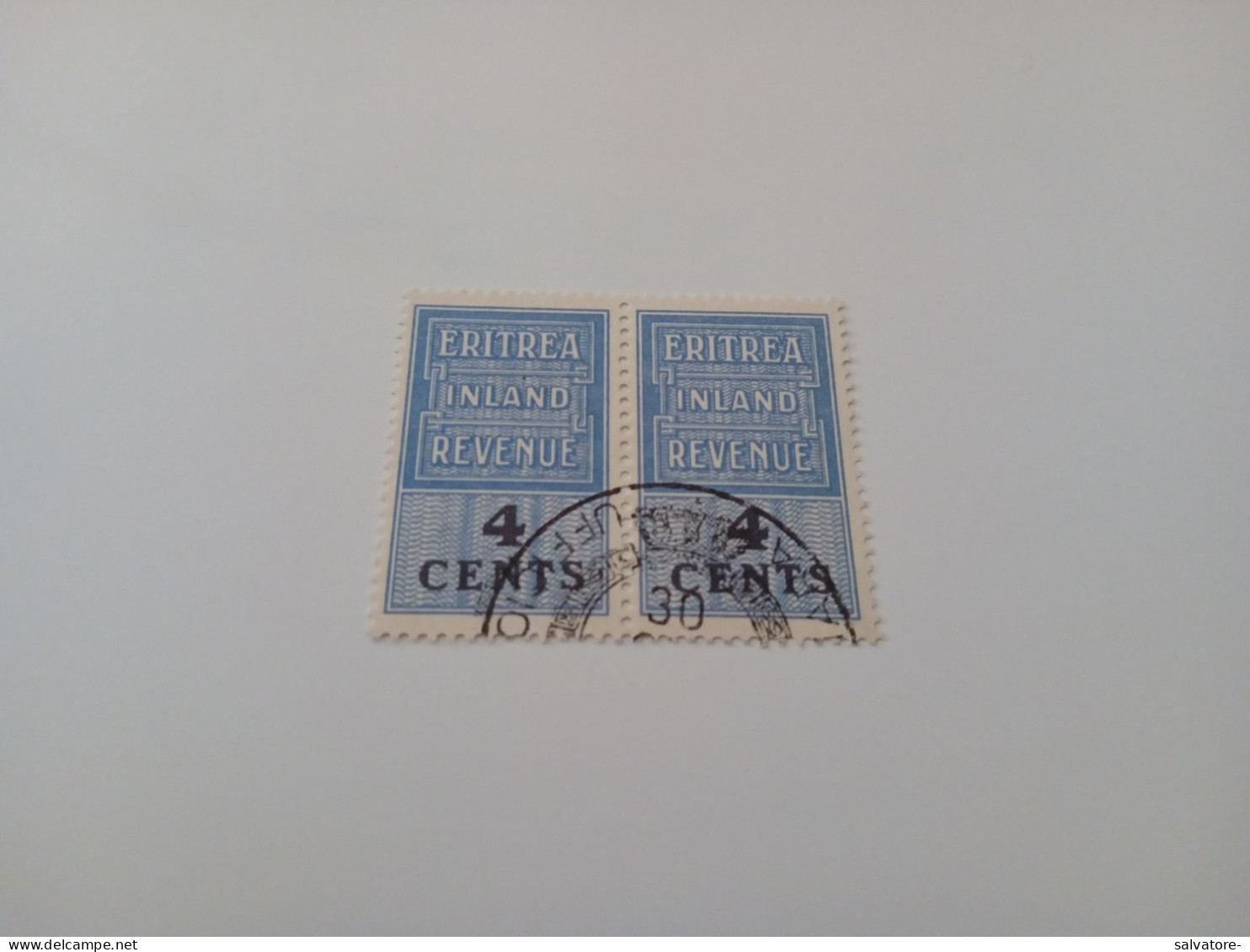 COPPIA MARCA DA BOLLO ERITREA INLAND REVENUE - 4 CENTS - Eritrée