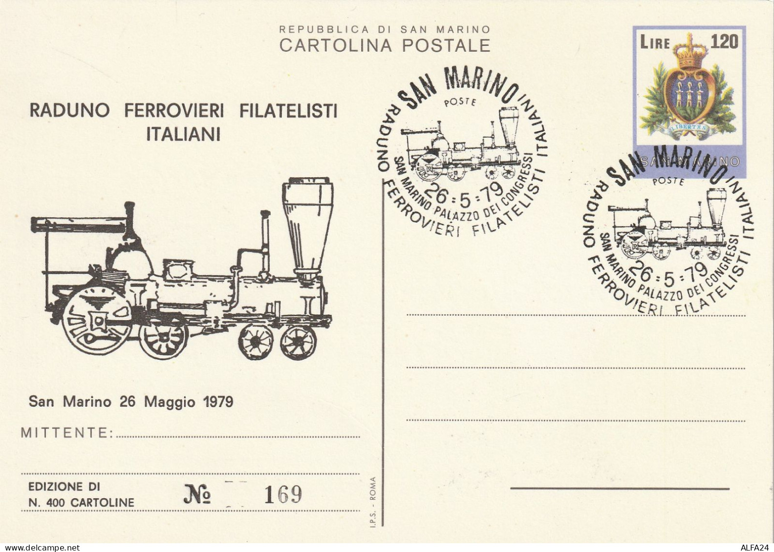 INTERO POSTALE SANMARINO 1979 TIR.400 RADUNO FERROVIERI L.120 (ZP4261 - Postwaardestukken