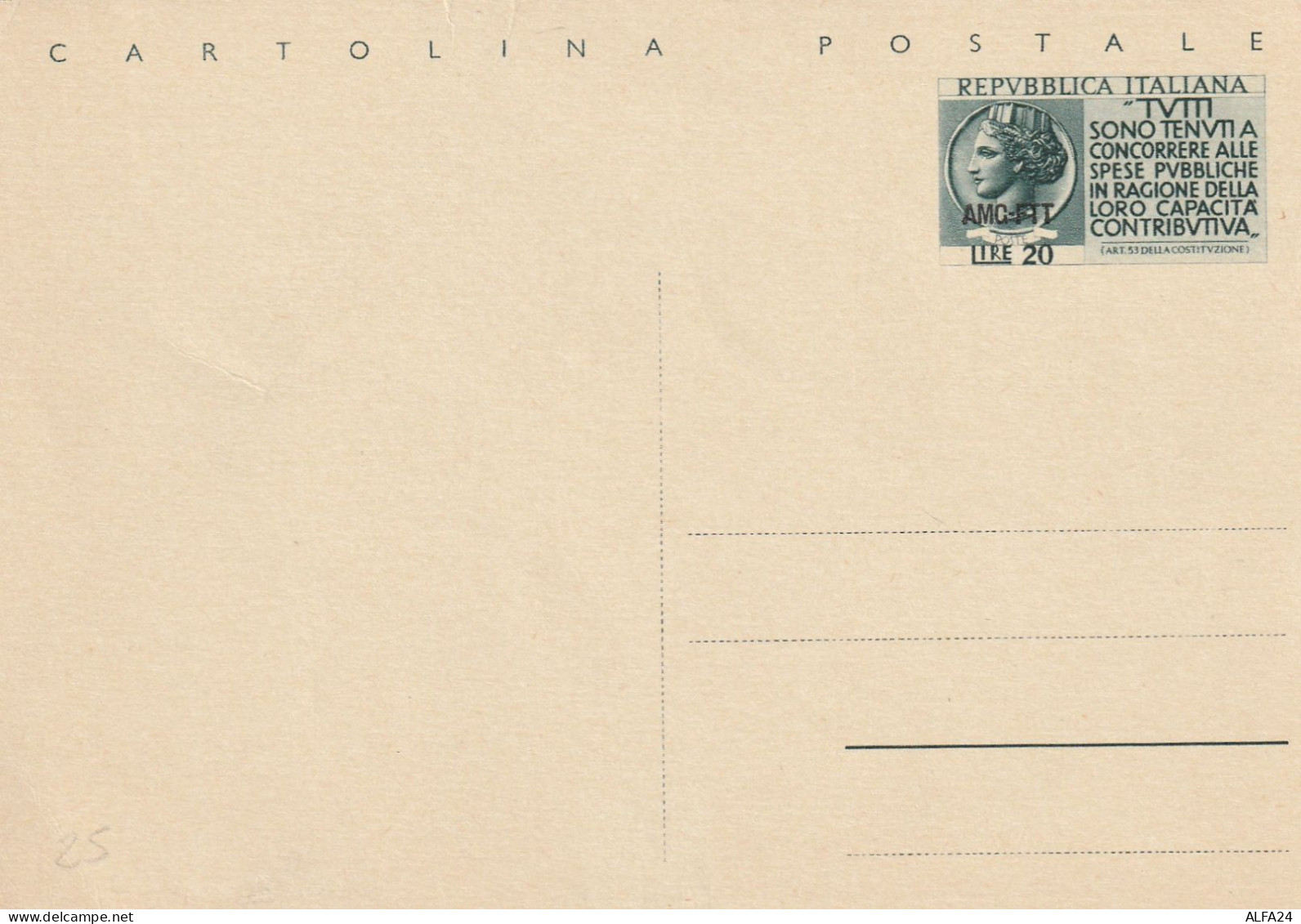 INTERO POSTALE NUOVO 1954 L.20 AMG-FTT (ZP3738 - Storia Postale