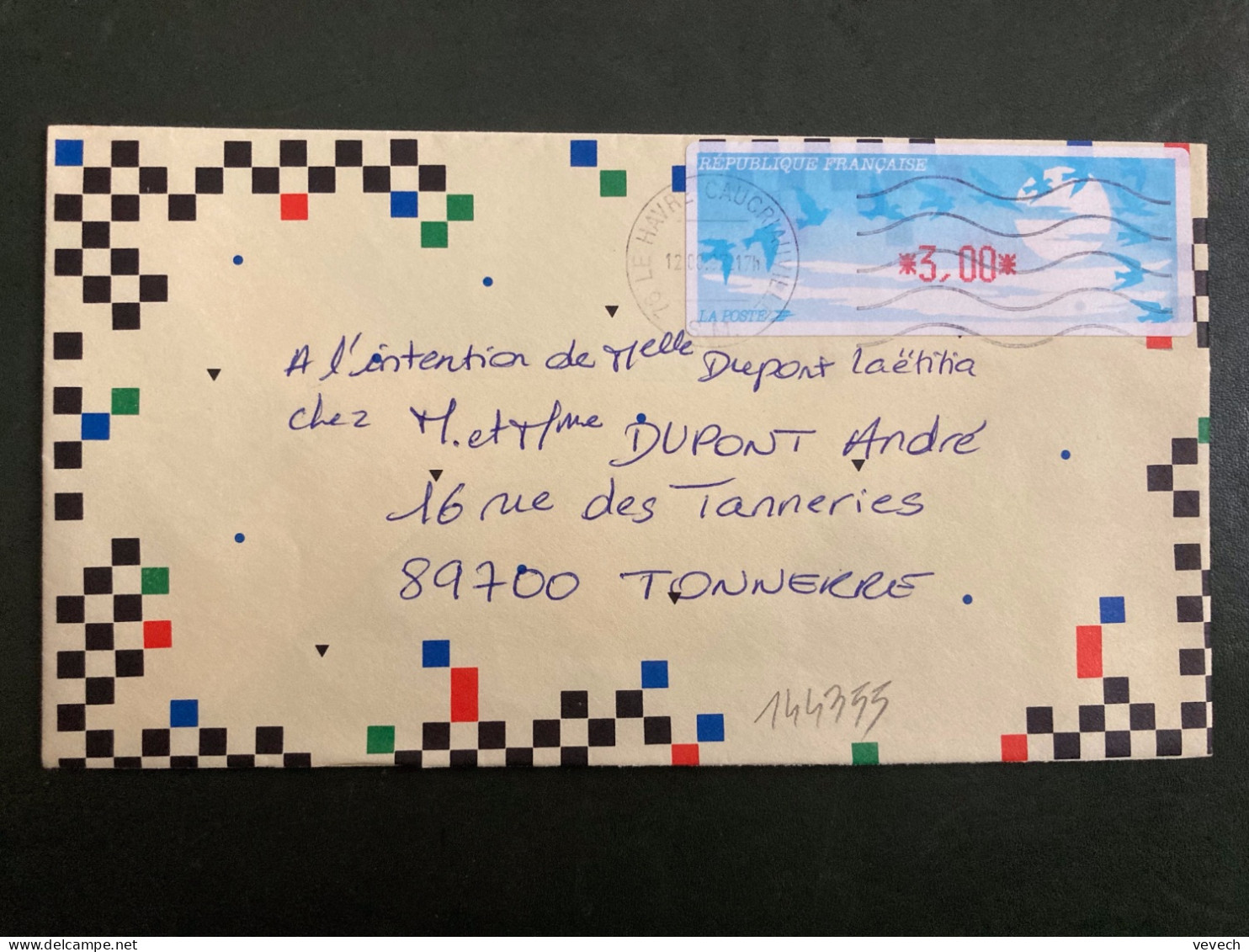 LETTRE VIGNETTE à 3,00 OBL.MEC.12 08 97 76 LE HAVRE CAUCRIAUVILLE - 1990 « Oiseaux De Jubert »