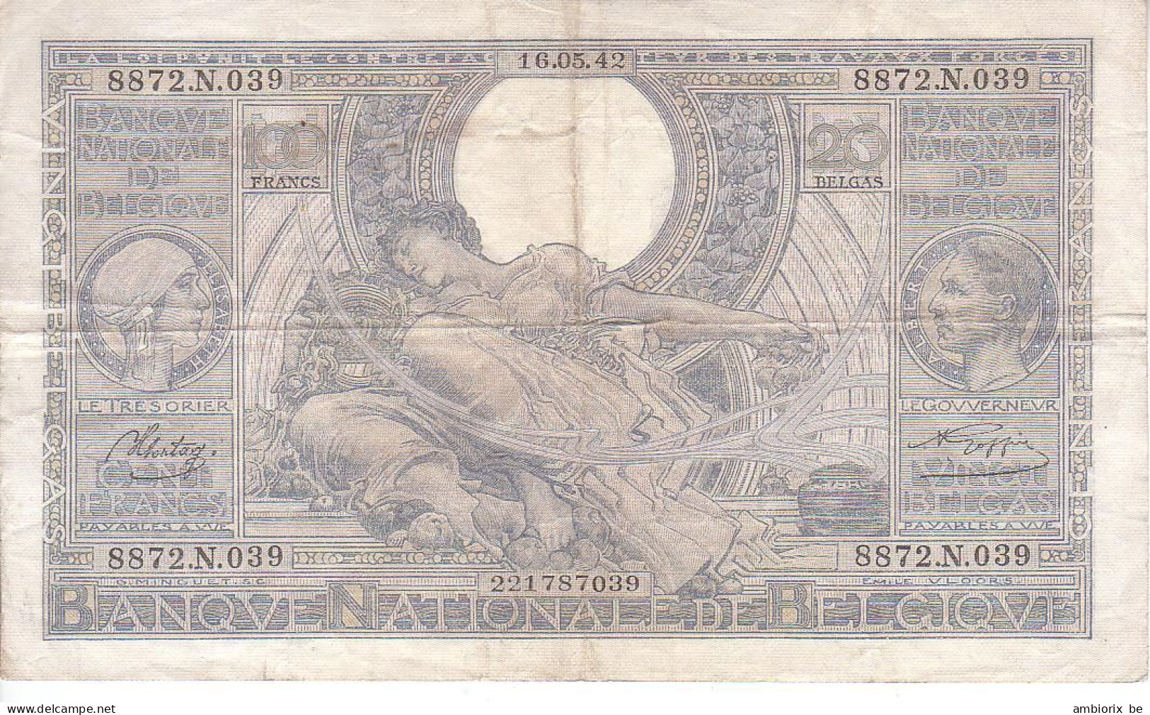 Belgique - Billet 60 D - Daté 16.05.42 - 100 Francs-20 Belgas