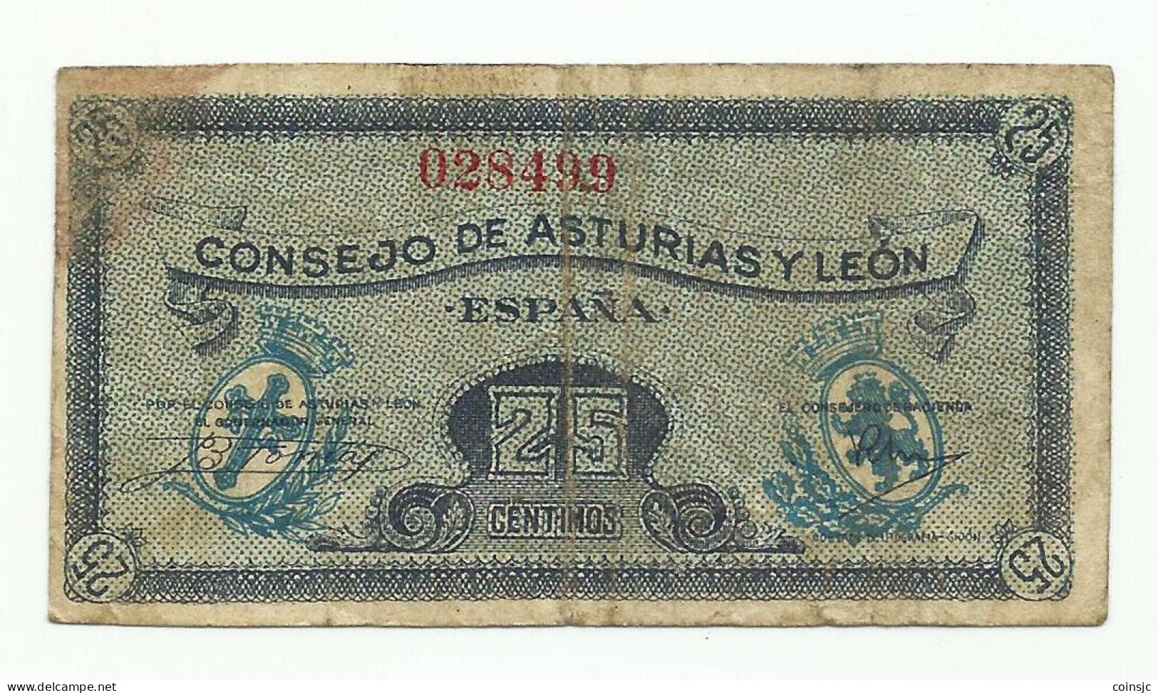 CONSEJO DE ASTURIAS Y LEON - BILLETE DE 25 Céntimos - Otros & Sin Clasificación