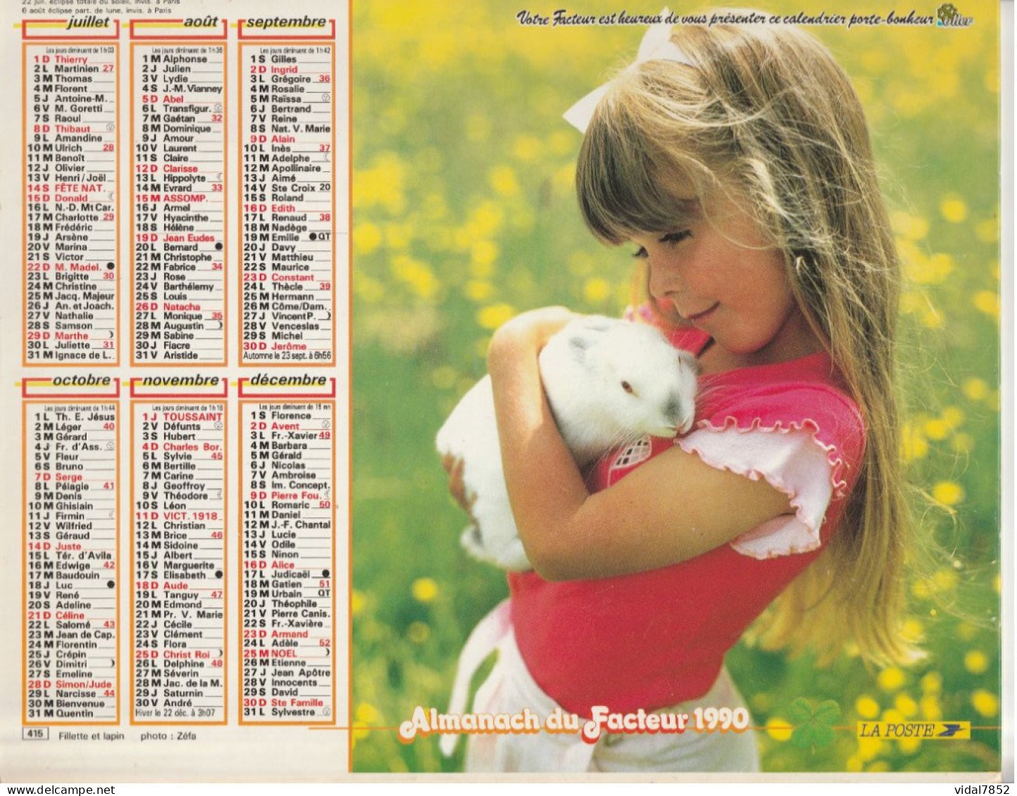 Calendrier-Almanach Des P.T.T 1990-Poster Intérieur Communauté Europèenne-Parc Axtérix Département AIN-01-Référence 415 - Grand Format : 1981-90