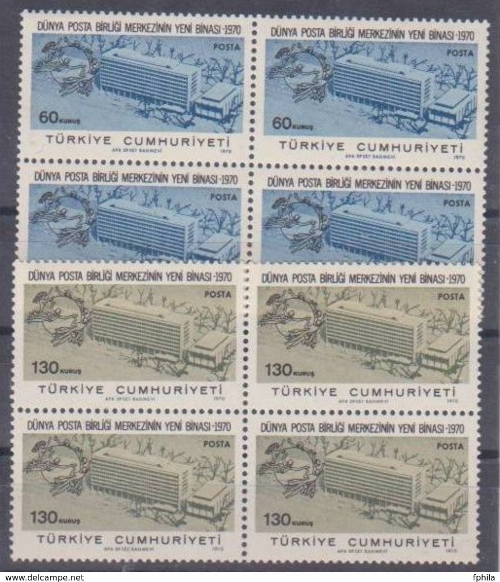 1970 TURKEY THE NEW BUILDING OF THE UPU CENTER BLOCK OF 4 MNH ** - Neufs