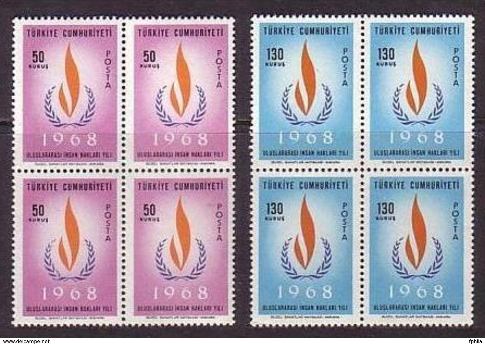1968 TURKEY INTERNATIONAL HUMAN RIGHTS YEAR BLOCK OF 4 MNH ** - Unused Stamps