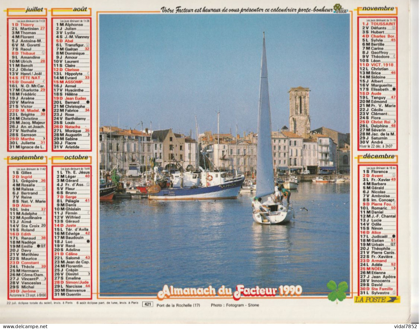 Calendrier-Almanach Des P.T.T 1990-Poster Intérieur Communauté Europèenne-Parc Axtérix Département AIN-01-Référence 421 - Formato Grande : 1981-90