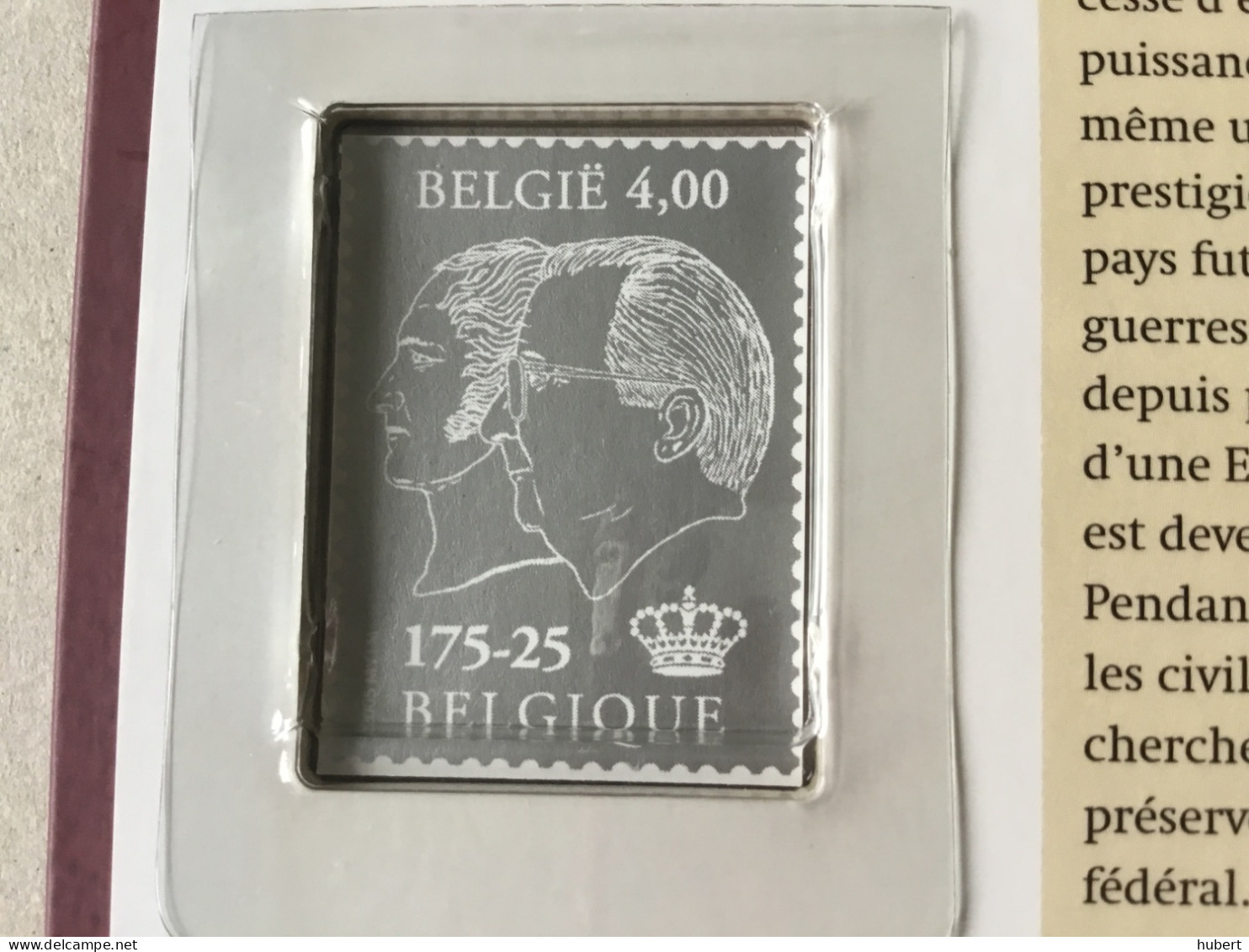 Belgique 175 Ans Coffret Avec Timbre Argent  Et Feuillet Commémoratif - Brieven En Documenten