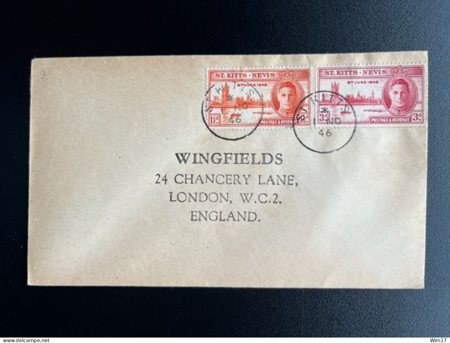 SAINT KITTS NEVIS 1946 LETTER TO LONDON 01-11-1946 - St.Christopher, Nevis En Anguilla (...-1980)