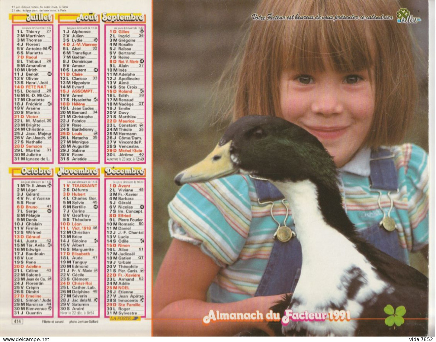 Calendrier-Almanach Des P.T.T 1991-Poster Intérieur Communauté Européenne--Tom Jerry Département AIN-01-Référence 414 - Formato Grande : 1991-00