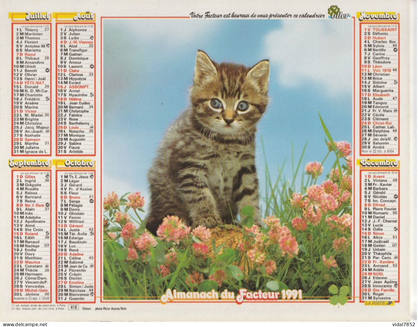 Calendrier-Almanach Des P.T.T 1991-Poster Intérieur Communauté Européenne--Tom Jerry Département AIN-01-Référence 416 - Grand Format : 1991-00