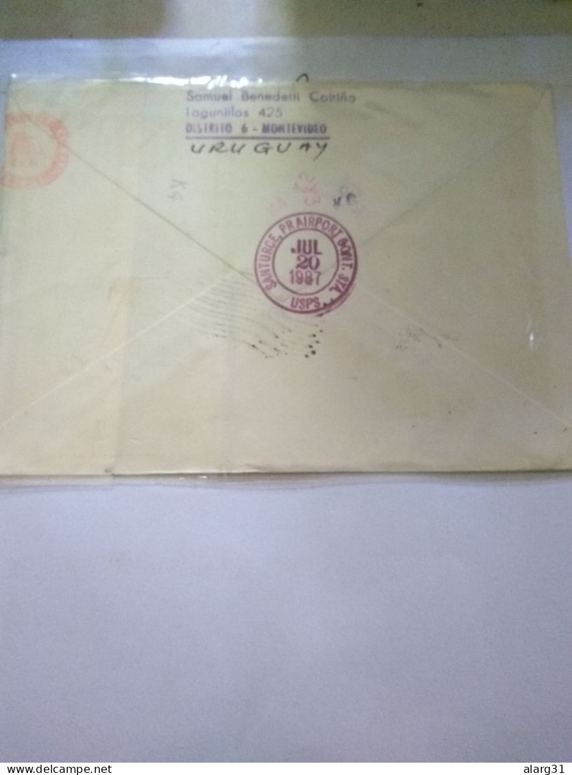 From Bulgaria To Puerto Rico.1987.return Uruguay.santurce Airport Pmk&return&trasorma.e7 Reg Post Conmems 1 Or 2 Pieces - Porto Rico