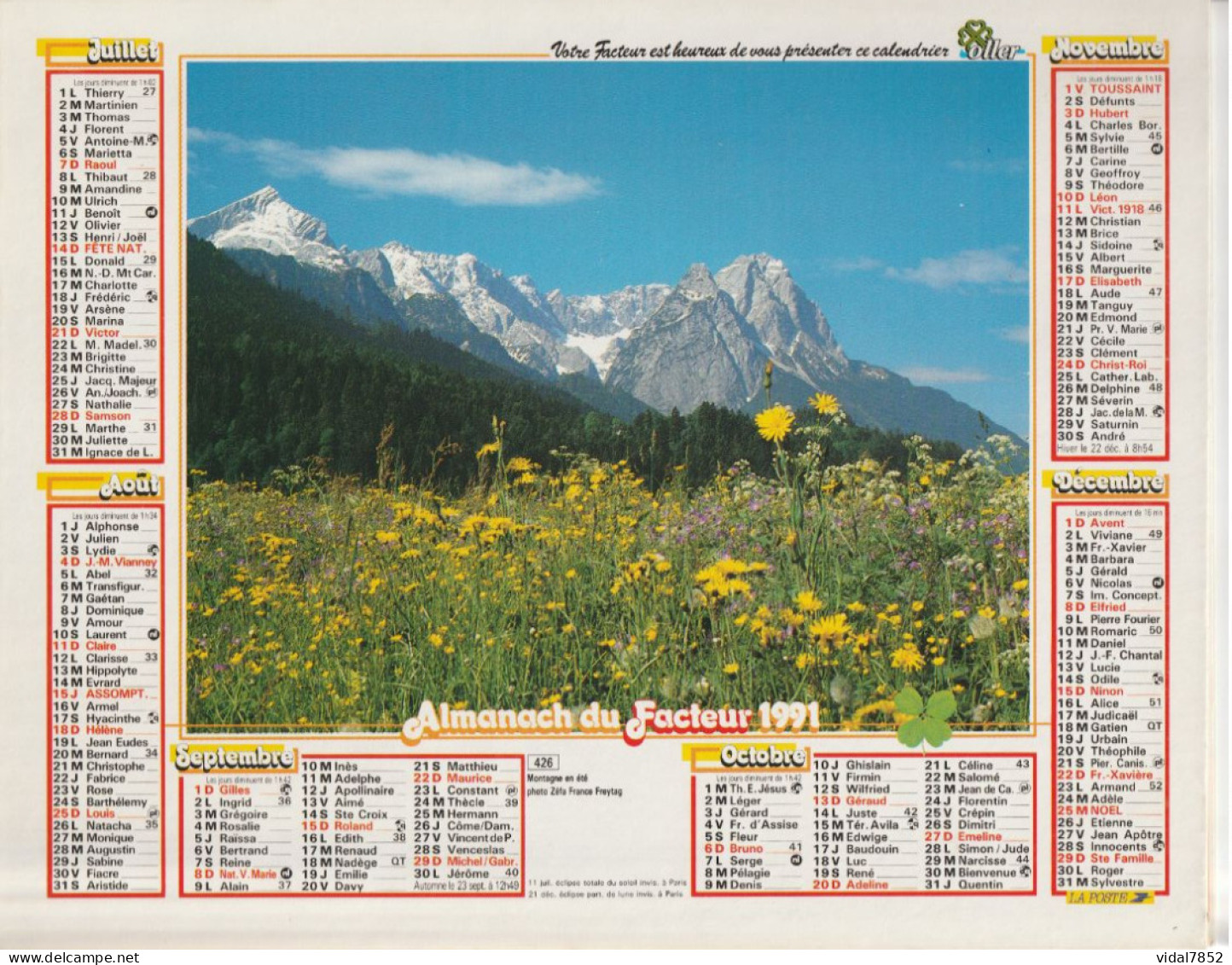 Calendrier-Almanach Des P.T.T 1991-Poster Intérieur Communauté Européenne--Tom Jerry Département AIN-01-Référence 426 - Tamaño Grande : 1991-00