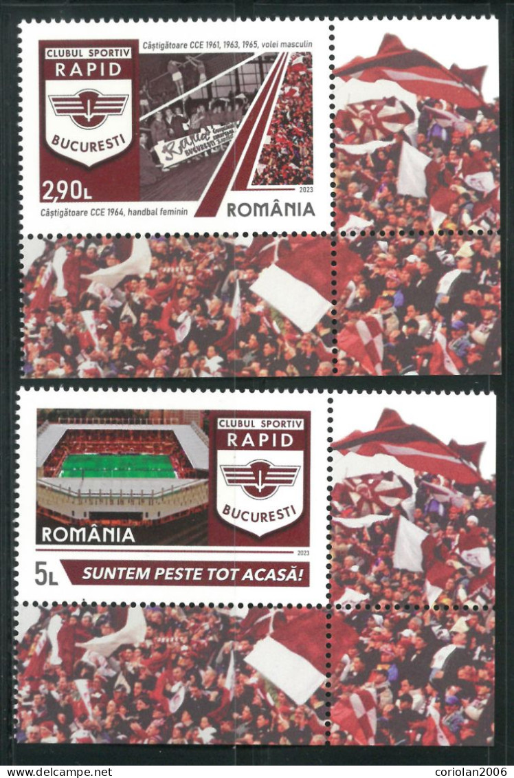 Romania 2023 / Rapid Bucuresti / Set 2 Stamps With Labels And Tabs - Clubs Mythiques