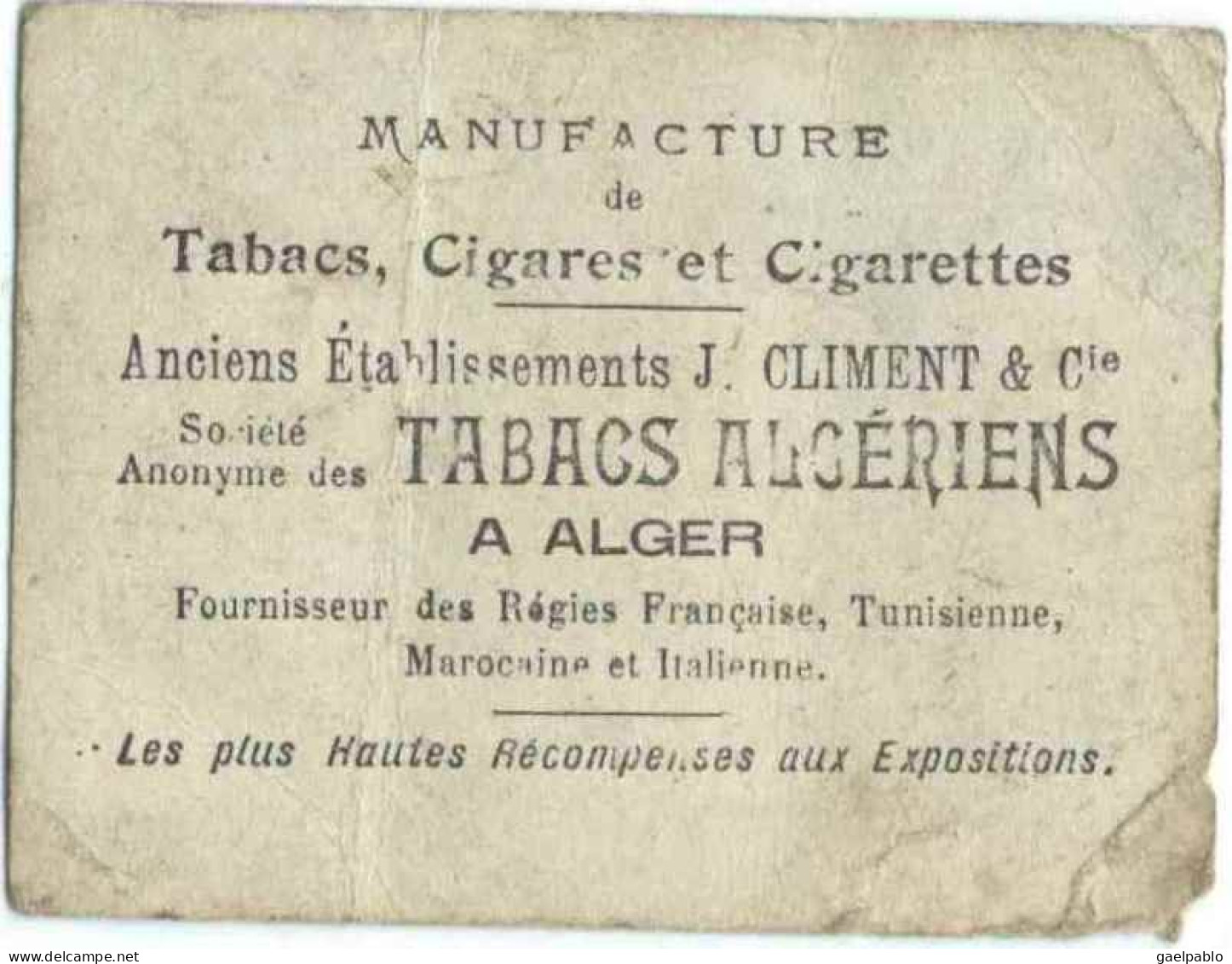 CIGARETTES CLIMENT ALGER - LINETTE - Climent