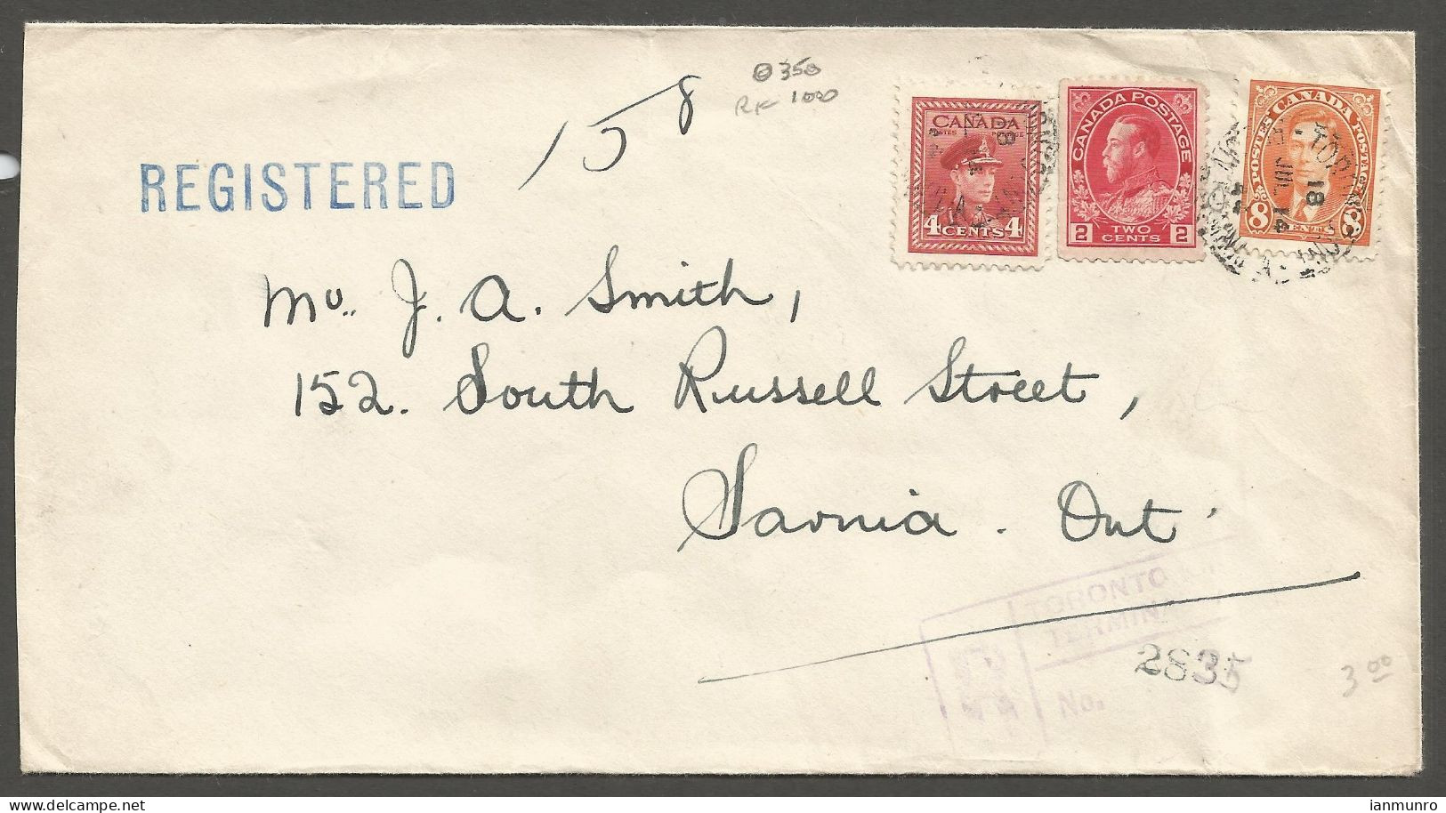 1944 Stamp Haven Dealer Registered Cover 14c Admiral/Mufti/War RPO Toronto Ontario - Histoire Postale