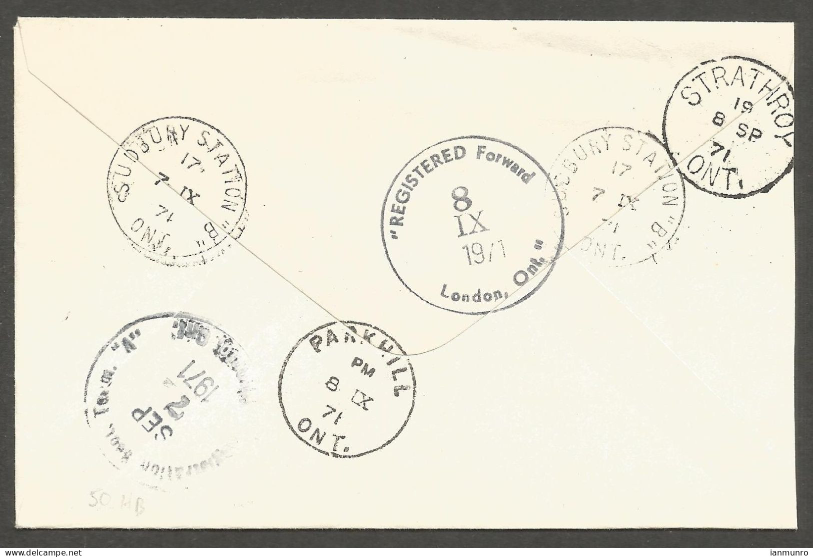 1971 Registered Cover 57c Centennial/Leaves CDS Sudbury Stn B Ontario To Parkhill Strathroy - Postal History