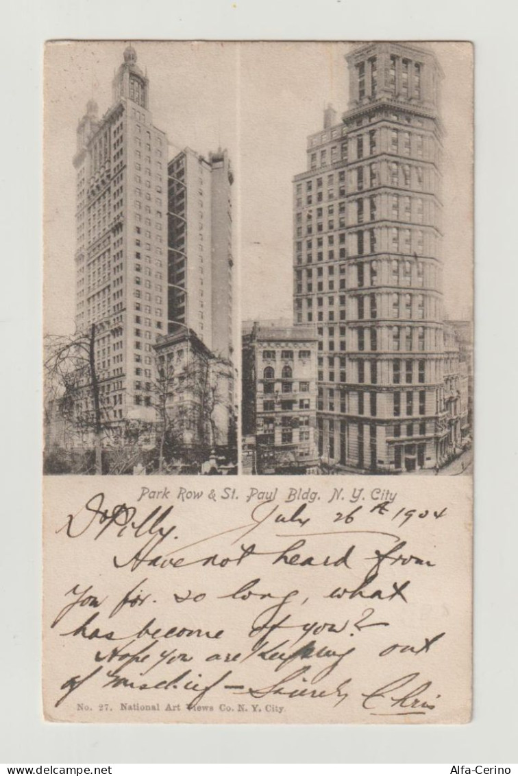 N. Y. CITY:  PARK  ROW  &  ST. PAUL  BUILDING. -  TO  ENGLAND  -  FP - Autres Monuments, édifices