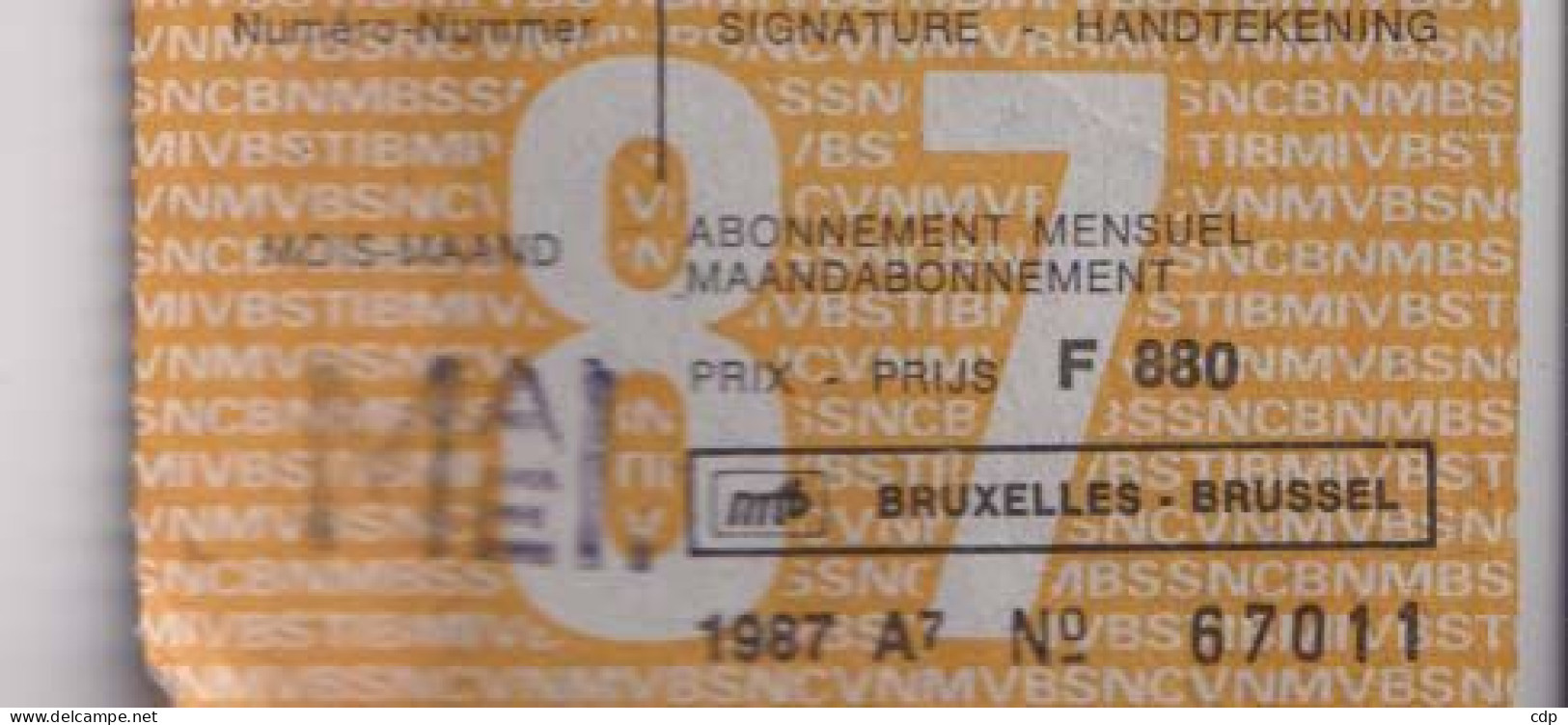 Abonnement Métro Bruxelles   1987 - Europa