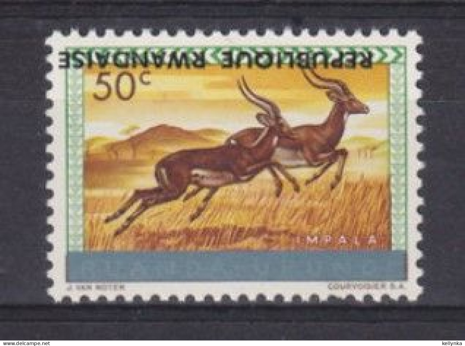 Rwanda - 56 - Curiosité - Surcharge Reversée - 50c Antilopes - 1964 - MNH - Unused Stamps