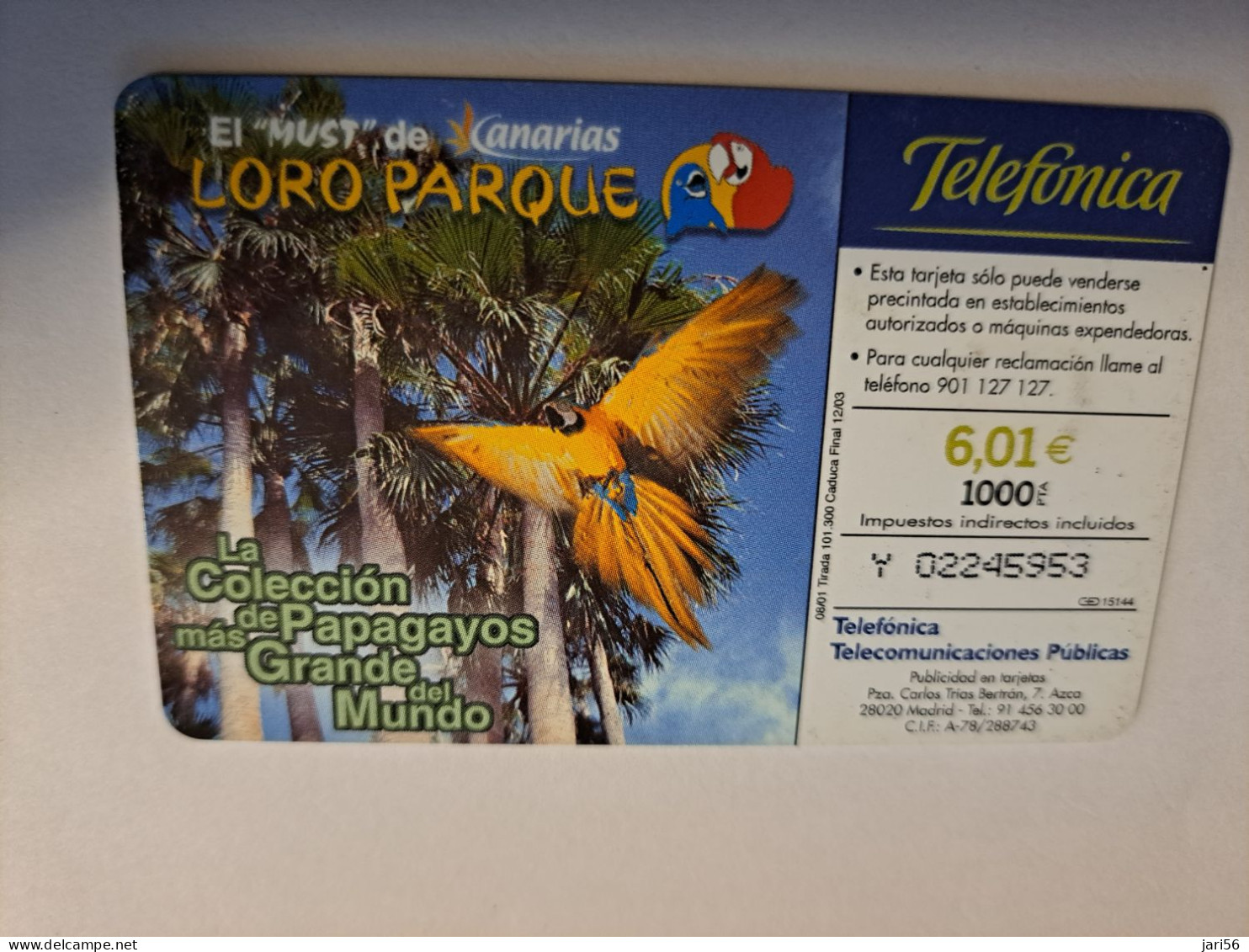 SPAIN/ ESPANA  CHIP CARD/ € 6,01 / LORO PARQUE/ PARROT     /    USED   **15968** - Basisuitgaven