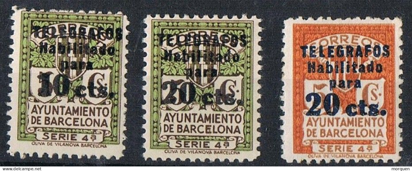 Serie Completa Telegrafos BARCELONA 1936, Edifil Num 10-11-12 ** - Barcelona