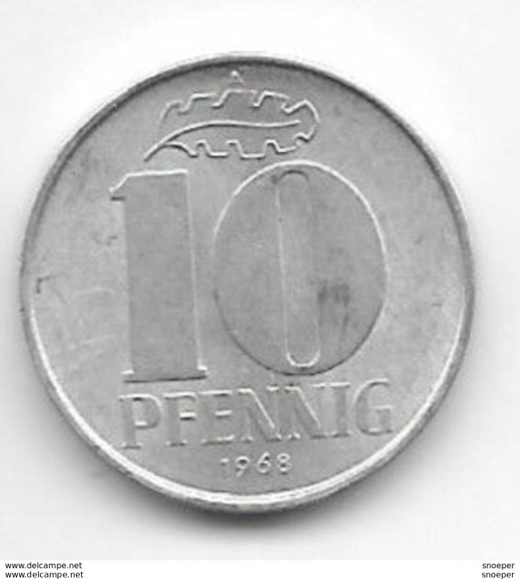DDR 10 Pfennig 1968 A  Km 10  Unc/ms63 - 10 Pfennig
