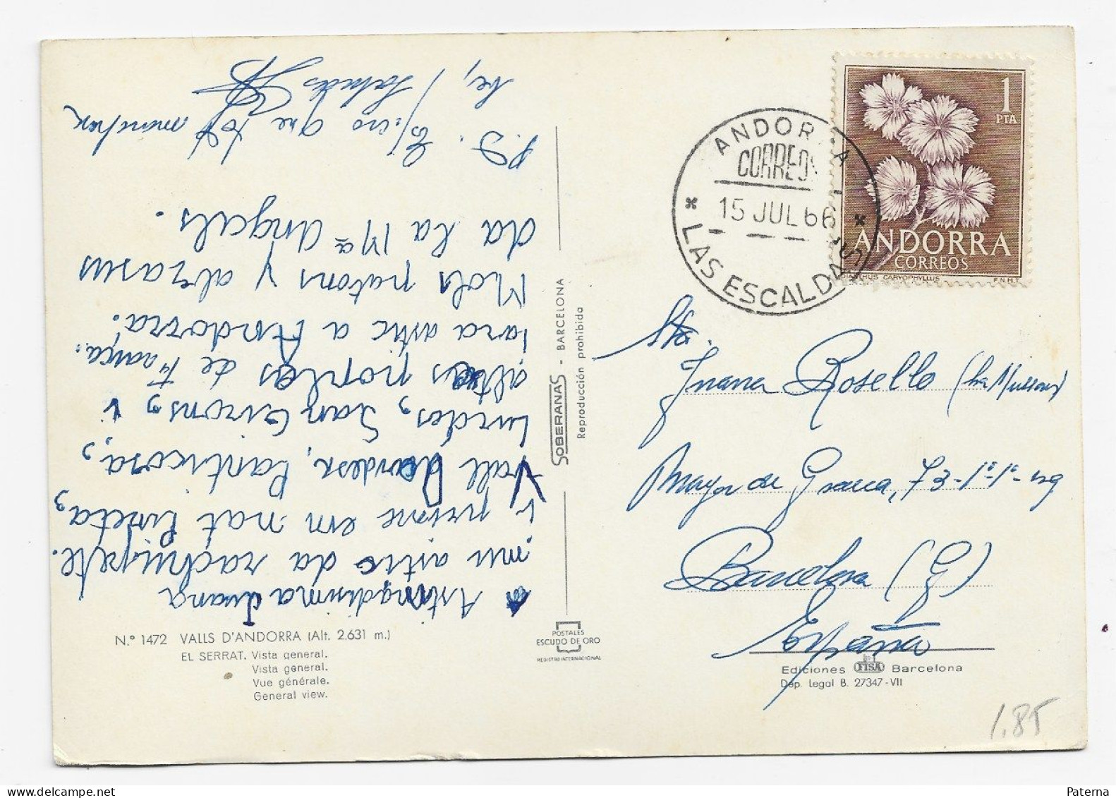 3839  Postal Andorra La  Las Escaldas 1966 - Briefe U. Dokumente