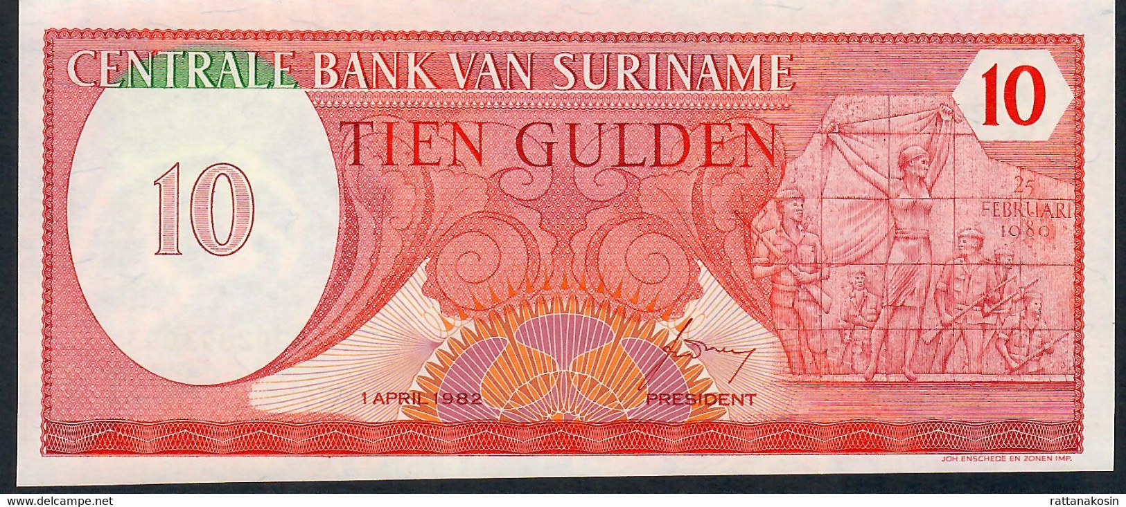 SURINAM P126 10 GULDEN 1982 UNC. - Surinam