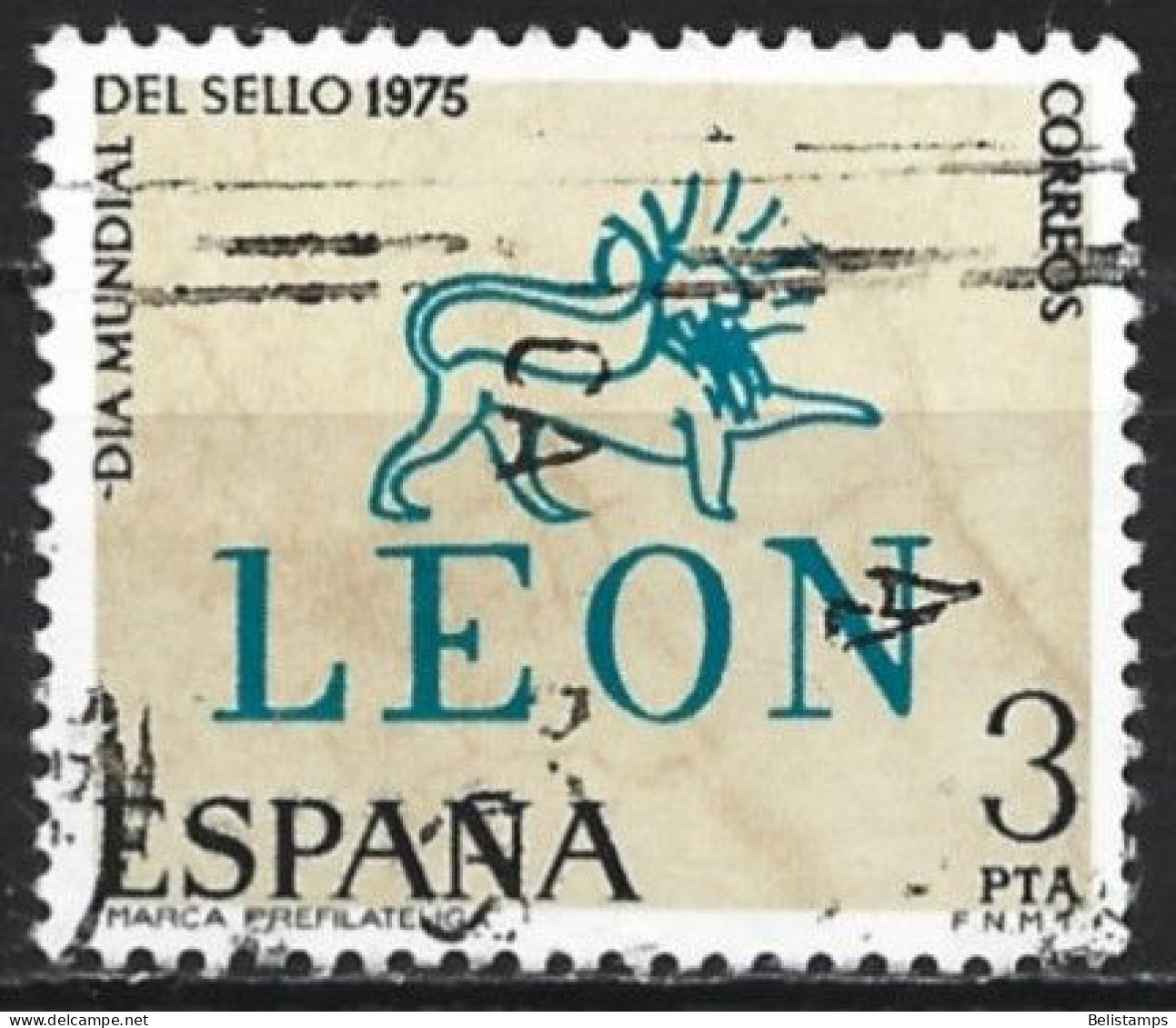 Spain 1975. Scott #1886 (U) World Stamp Day, Pre-stamp Leòn Cancellation  *Complete Issue* - Used Stamps