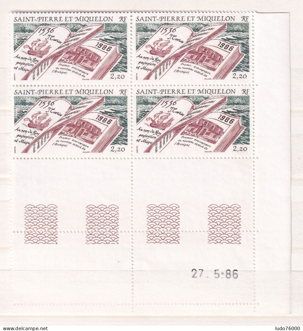 D 745 / ST PIERRE ET MIQUELON / N° 470 BLOC DE 4 COIN DATE NEUF** COTE 6.80€ - Lots & Serien