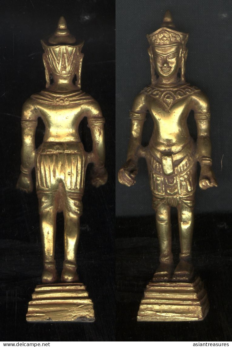 Buddha's Father Gold Covered Statue 17-1800s Standing Figure 14.5 Cm Tall - Arte Asiático