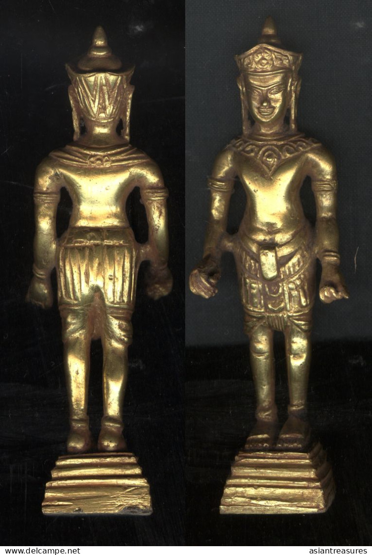 Buddha's Father Gold Covered Statue 17-1800s Standing Figure 14.5 Cm Tall - Art Asiatique