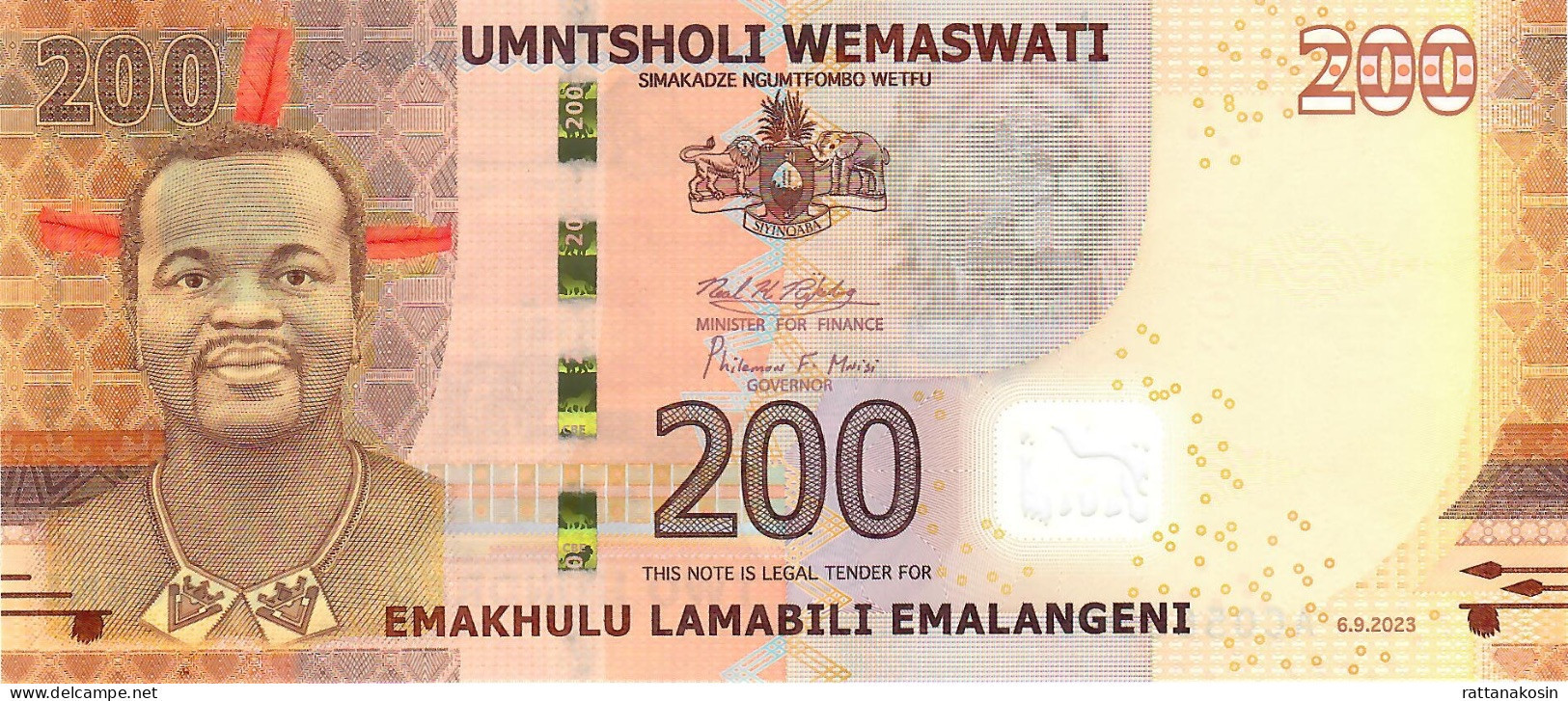 SWAZILAND ESWATINI NLP = B105a 200 EMALANGENI 6.9.2023  #AC  Hybrid , G & D     UNC. - Swaziland