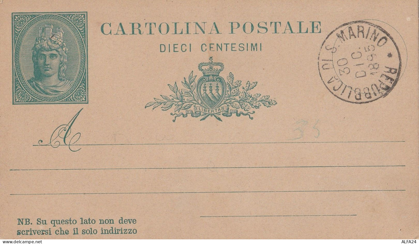 INTERO POSTALE 1895 SAN MARINO NON VIAGGIATO MA ANNULLATO (ZP4978 - Enteros Postales