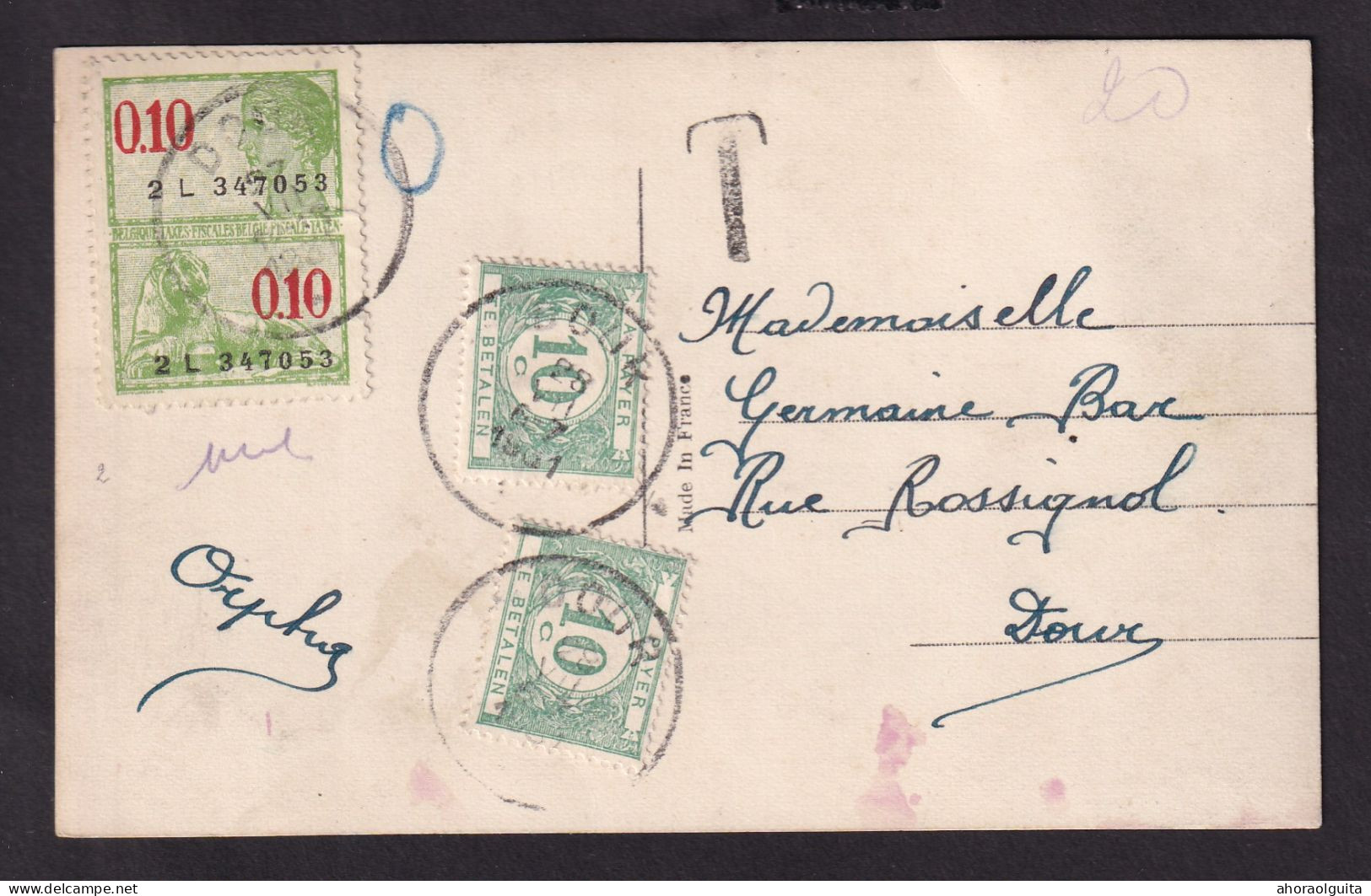 DDFF 359 -- Timbre Fiscal Utilisé Pour Affranchir Une Carte Postale - Indiqué O Et Taxé à 20 C à DOUR 1931 - Dokumente