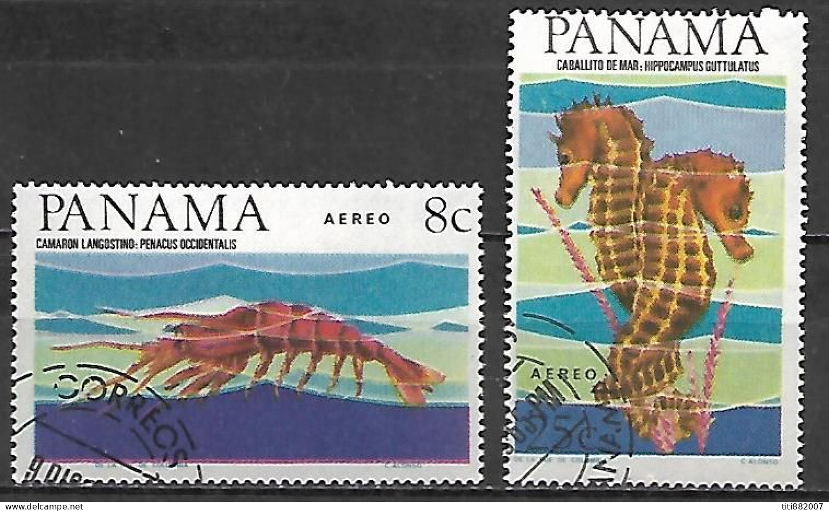 PANAMA     -  Aéros  -    LANGOUSTE  /   HIPPOCAMPES      -    Oblitérés - Crostacei