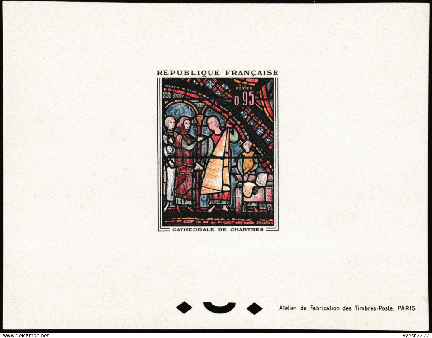 France 1963 Y&T 1399. Feuillet De Luxe (épreuve De Luxe), Vitrail De La Cathédrale De Chartres. Le Marchand De Fourrures - Glas & Fenster