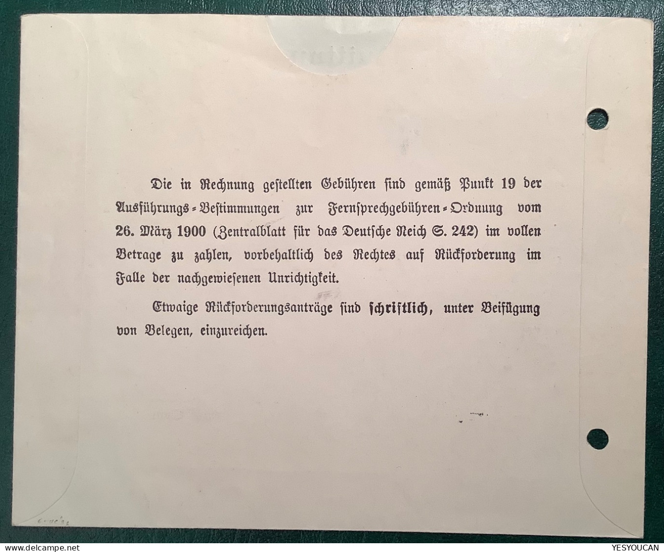 RR ! "STRASSBURG TA 1912" TELEFON-RECHNUNGS PORTOFREIHEIT Brief Formular  (Alsace Lettre Strasbourg D.R Telephone Cover - Brieven En Documenten