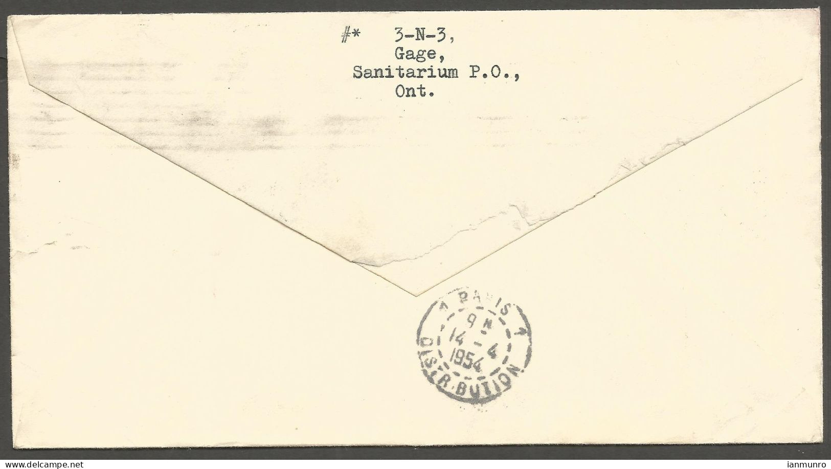 1954 Airmail Cover 15c Sanitarium (Muskoka) Ontario To France (receiver) Postage Due - Postal History