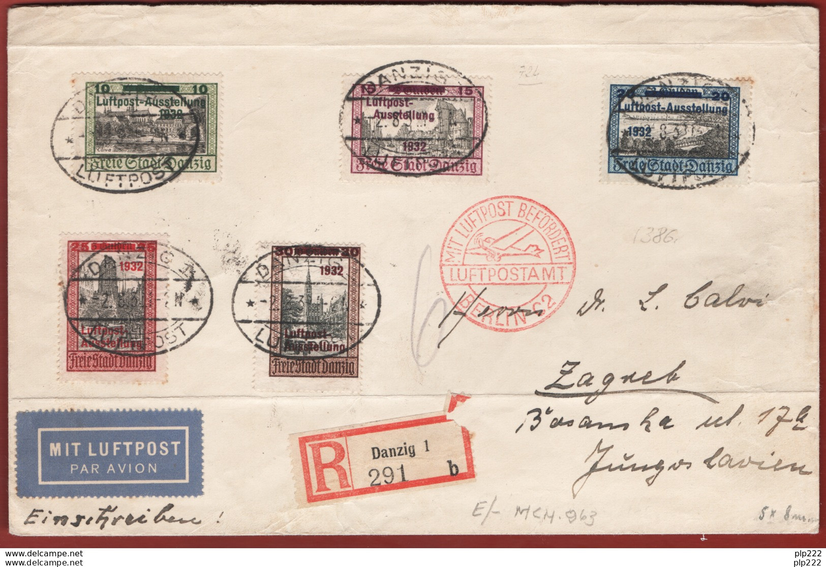 Danzica 1932 Aerogramma Unif. A25/29 02/08/32 A Zagreb VF/F - Covers & Documents