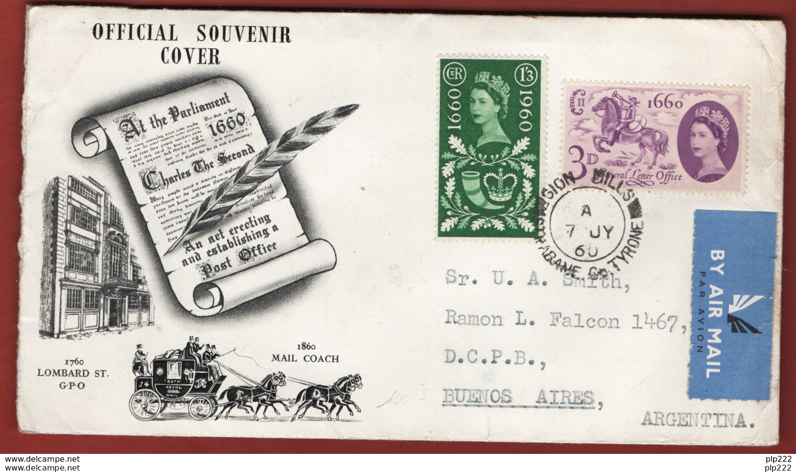 Gran Bretagna 1960 FDC General Letter Office Unif.355/56 Via Aerea VF - 1952-1971 Pre-Decimal Issues