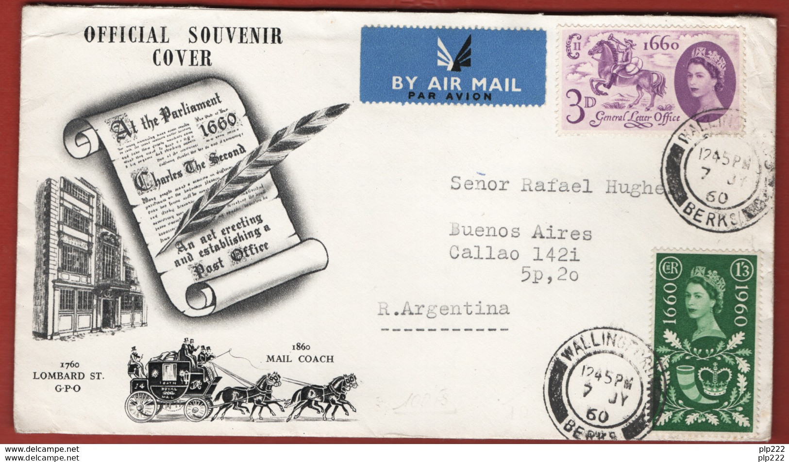 Gran Bretagna 1960 FDC General Letter Office Unif.355/56 Via Aerea VF - 1952-1971 Pre-Decimal Issues