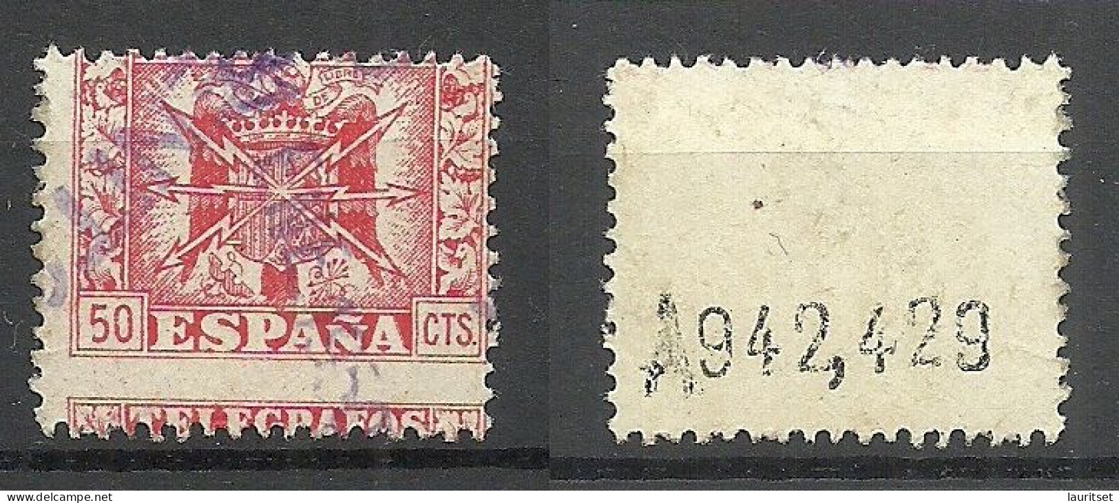 SPAIN Espana Telegrafos Telegraph Stamps Telegraphe 50 Cts. Perforation Variety ERROR O - Telegramas