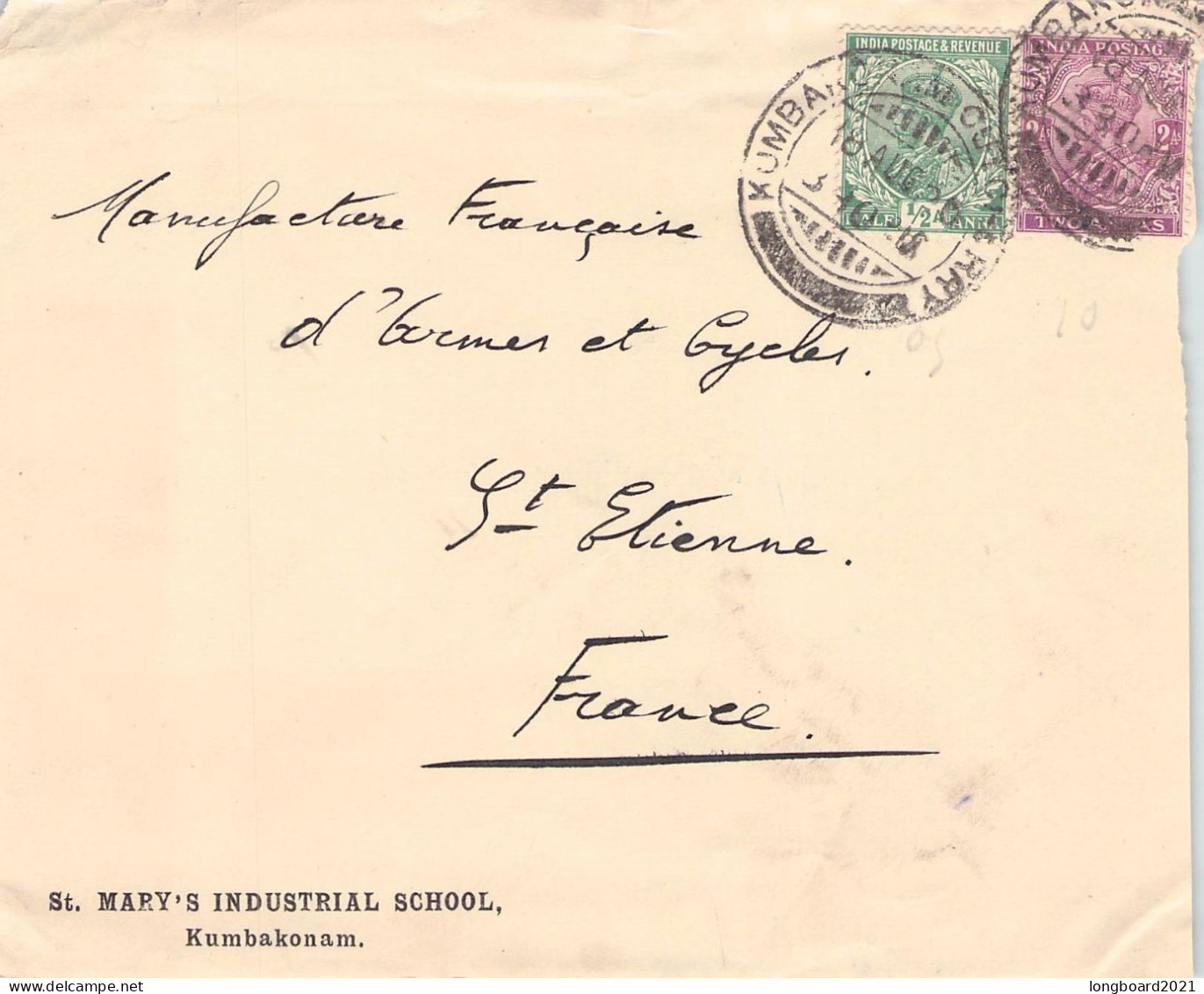INDIA - FRAGMENT KUMBAKONAM - ST. ETIENNE/FR / 1465 - 1911-35 Roi Georges V