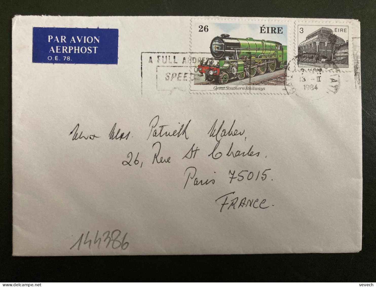 LETTRE Par Avion Pour La FRANCE TP LOCOMOTIVE 26 + TP 3 OBL.MEC.13 II 1984 - Briefe U. Dokumente