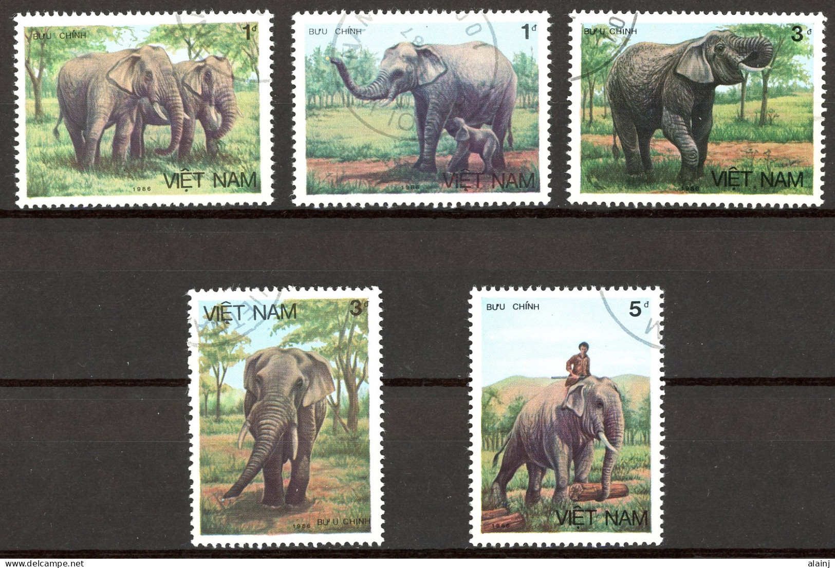 Viêt-Nam   Y&T   774 - 778    Obl   ---  1986  --  Eléphants D'Asie   --  TTB - Usati